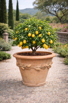 Pot de fleurs en terre cuite d’Impruneta avec décor citron